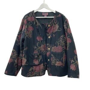 Vintage April Cornell 90s Women's Size M/L Black Floral Button Front Wool Jacket